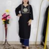 Black peacock embroidered rayon cotton kurti for women