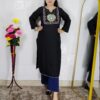 Black peacock embroidered rayon cotton kurti for women