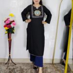 Black Peacock Embroidered Kurti – Casual & Daily Wear – Rayon Cotton Fabric – Women