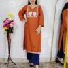 Rust embroidered rayon cotton kurti for women