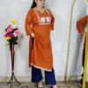 Rust embroidered rayon cotton kurti for women