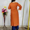 Rust embroidered rayon cotton kurti for women