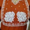 Rust embroidered rayon cotton kurti for women