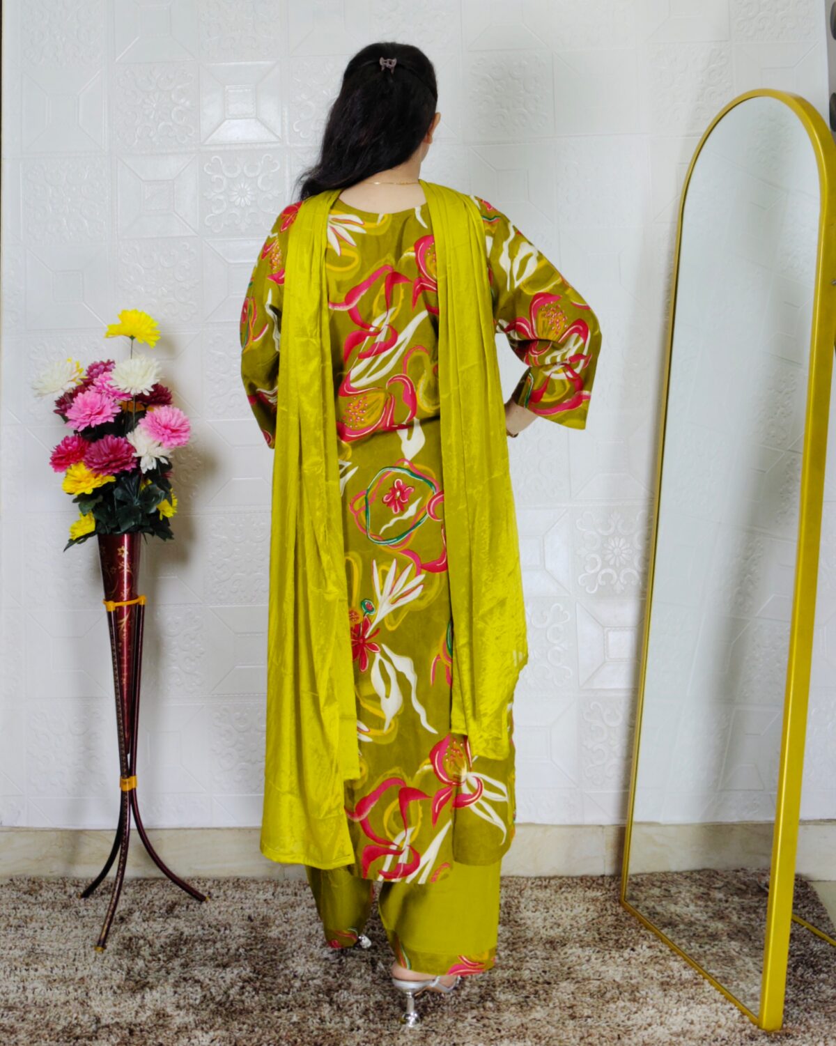 Women floral printed rayon cotton suit set with matching dupatta