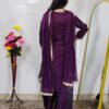 Women wine color glass roman fabric 3 piece ethnic suit set