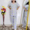Women printed night suit set in premium hosiery cotton with cute pattern design