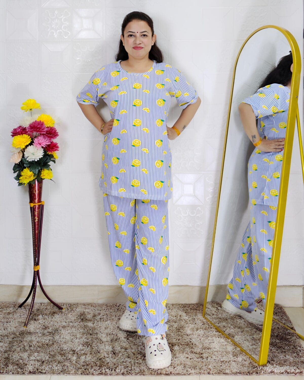 Women printed night suit set in premium hosiery cotton with cute pattern design