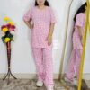 Women printed night suit set in premium hosiery cotton with cute pattern design