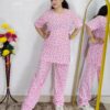 Women printed night suit set in premium hosiery cotton with cute pattern design