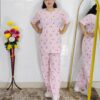 Women printed night suit set in premium hosiery cotton with cute pattern design