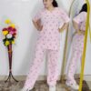 Women printed night suit set in premium hosiery cotton with cute pattern design