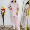 Women printed night suit set in premium hosiery cotton with cute pattern design