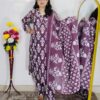 Dark wine printed pure cotton 3 piece suit set for women with traditional design
