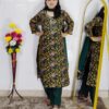 Green leaf printed rayon cotton 3 piece suit set for women