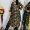 Green leaf printed rayon cotton 3 piece suit set for women
