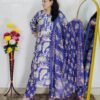 Wine and purple floral printed cotton 3 piece suit set for women with dupatta