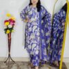 Wine and purple floral printed cotton 3 piece suit set for women with dupatta