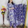 Wine and purple floral printed cotton 3 piece suit set for women with dupatta
