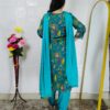 Rama green printed cotton rayon 3 piece suit set for women with embroidered neckline