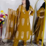Mustard Premium Cotton 3 Piece Suit – Elegant Ethnic Wear – Traditional Printed – Women