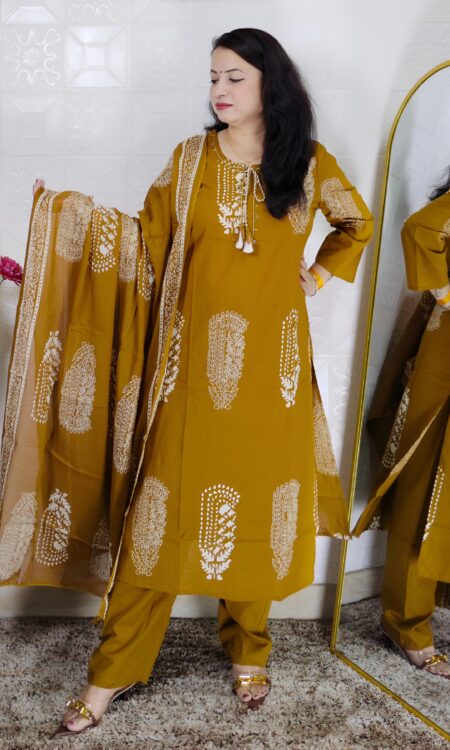 mustard premium cotton suit set for women