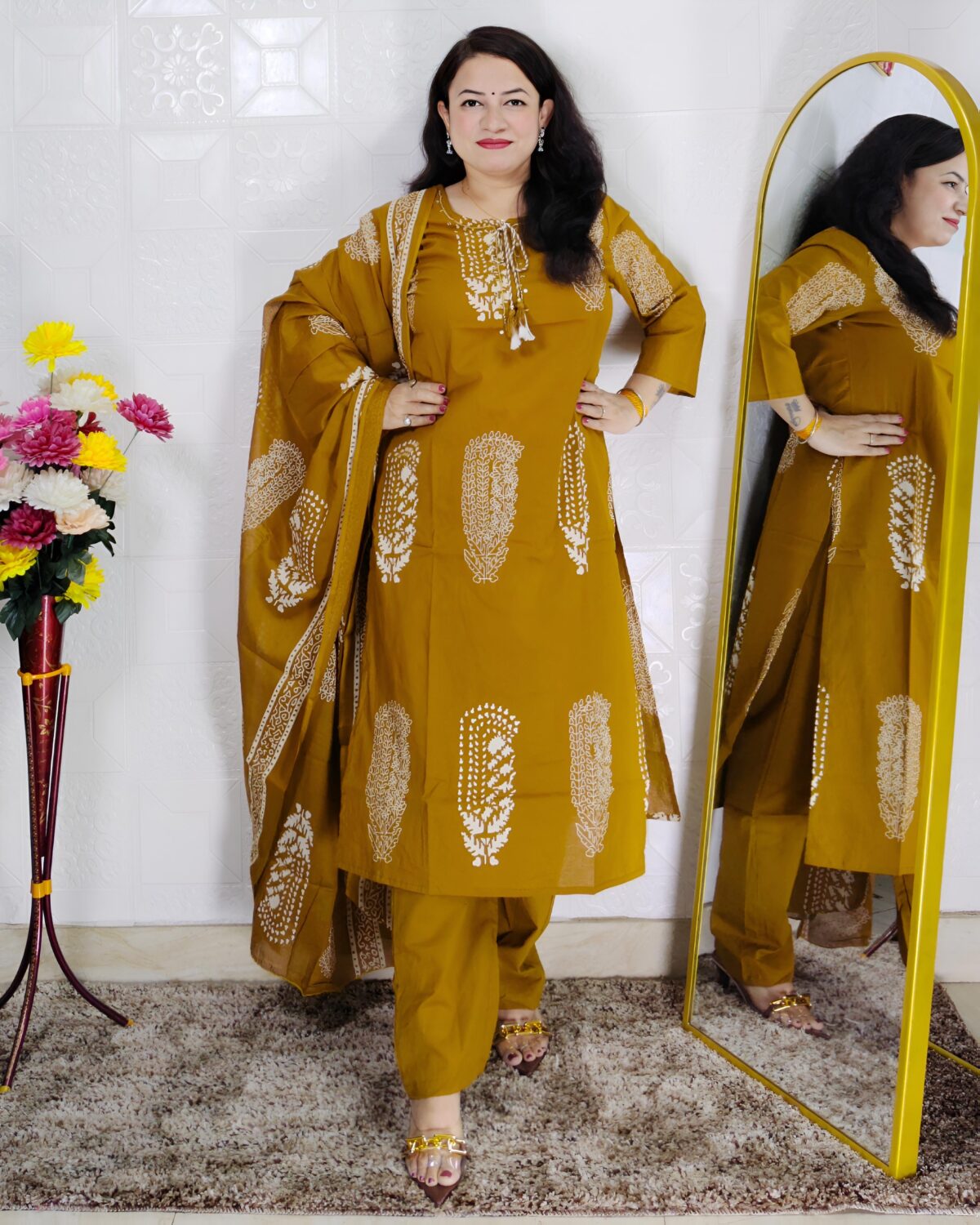 mustard premium cotton suit set for women