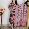 Black base floral printed pure cotton 3 piece suit set for women with matching dupatta