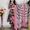 Black base floral printed pure cotton 3 piece suit set for women with matching dupatta