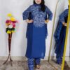 Blue bandhani printed pure cotton 3 piece suit set for women with matching dupatta and straight pant