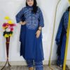 Blue bandhani printed pure cotton 3 piece suit set for women with matching dupatta and straight pant