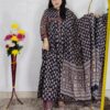 Blue base frock style printed cotton 3 piece suit set for women with matching dupatta