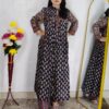Blue base frock style printed cotton 3 piece suit set for women with matching dupatta