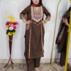 Brown dabu print cotton 3 piece suit set for women with traditional printed dupatta