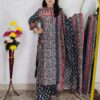 Green base pure cotton A-line printed 3 piece suit set for women with matching dupatta