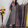 Green base pure cotton A-line printed 3 piece suit set for women with matching dupatta