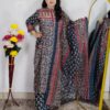 Green base pure cotton A-line printed 3 piece suit set for women with matching dupatta