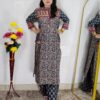 Green base pure cotton A-line printed 3 piece suit set for women with matching dupatta