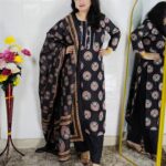 Black Printed Pure Cotton 3 Piece Suit Set