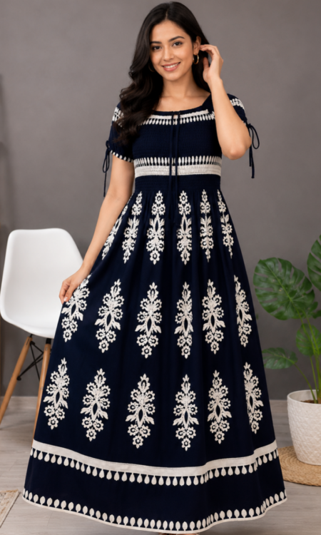 Black Printed Cotton Maxi Dress