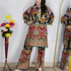 Multi color printed cotton rayon co-ord set for women with matching top and wide-leg pants