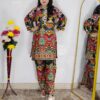 Multi color printed cotton rayon co-ord set for women with matching top and wide-leg pants