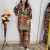 Multi color printed cotton rayon co-ord set for women with matching top and wide-leg pants