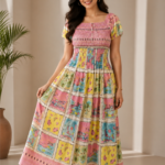 Multicolor Printed Smocked Cotton Maxi Dress