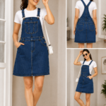 Womens Cotton Denim Dungaree Dress | Casual Denim Dress