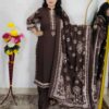 Woman wearing Coffee Brown Printed 3 Piece Suit Set with Traditional Printed Dupatta and Straight Pants