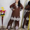 Woman wearing Premium Cotton Embroidered Co-Ord Set with Embroidered Kurta and Matching Pants available in Black, Green, Brown and Maroon colors