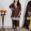 Woman wearing Premium Cotton Embroidered Co-Ord Set with Embroidered Kurta and Matching Pants available in Black, Green, Brown and Maroon colors