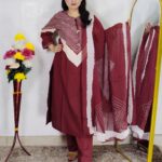 Wine Premium Cotton 3 Piece Suit Set for Women | Printed Straight Kurta with Pant & Dupatta