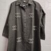 Woman's Grey Cotton Denim Pearl Embellished Shirt Style Co-Ord Set with Front Button Closure