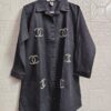 Woman's Grey Cotton Denim Pearl Embellished Shirt Style Co-Ord Set with Front Button Closure
